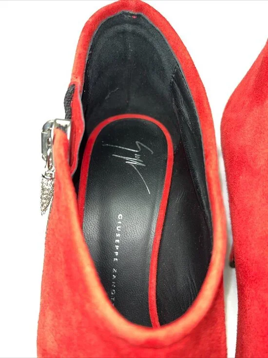 Giuseppe Zanotti Red Suede Leather High Heel Shoes Ankle Booties - Picture 5 of 8
